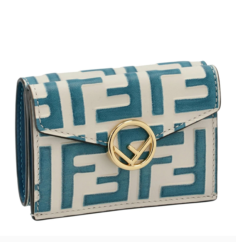 【包税】fendi/芬迪 女士拼色经典双f字母徽标浮雕压花装饰按扣开合短