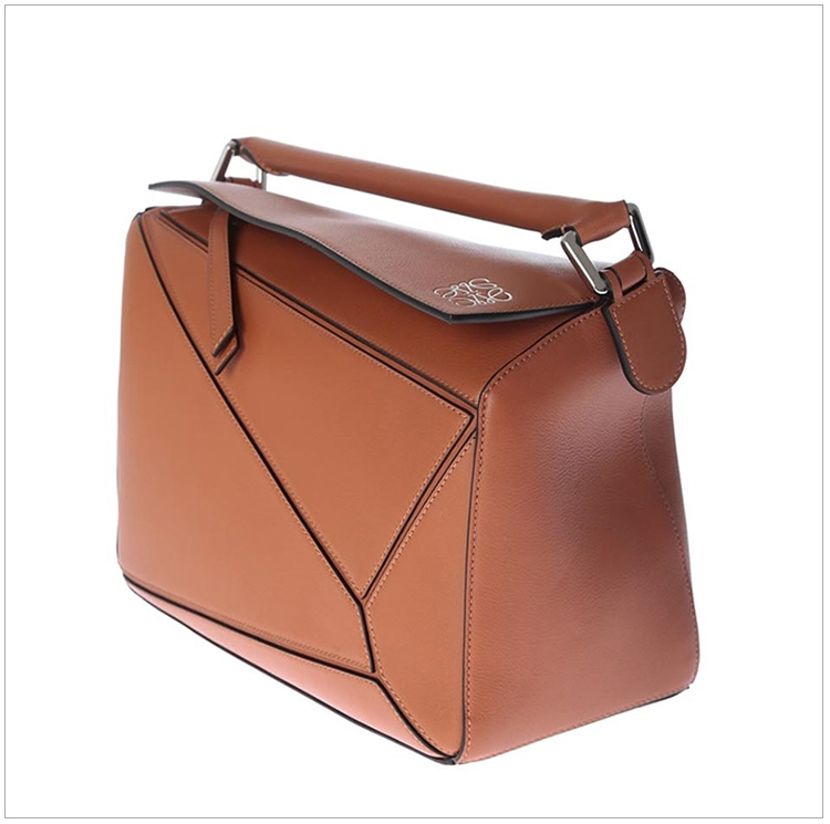 loewe/罗意威 puzzle系列女士棕色牛皮革经典徽标压纹几何造型单肩包