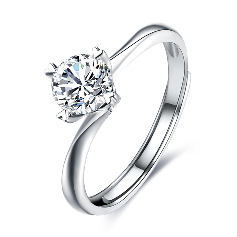 mingzuan/鸣钻国际白金镶嵌钻石戒指女士结婚/求婚戒指可调节