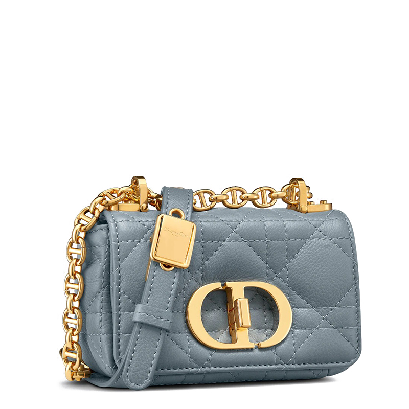 迪奥 2021秋冬新款 caro系列 女士微型云蓝色柔软小牛皮藤格纹cd扭纹