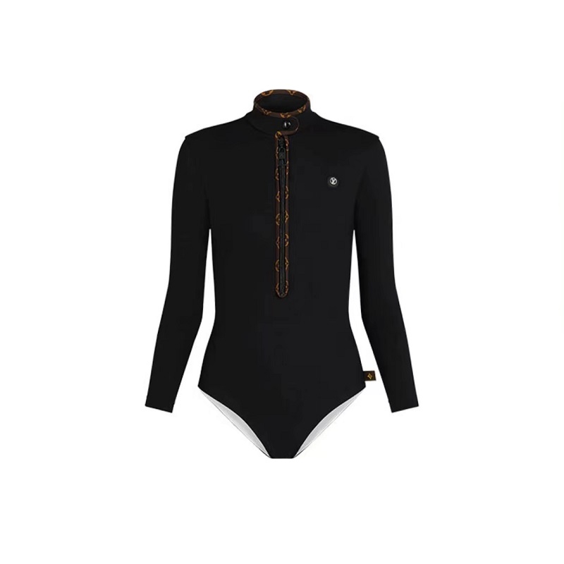 louis vuitton/路易威登 黑色老花立领长袖连体衣游泳衣女士连体裤
