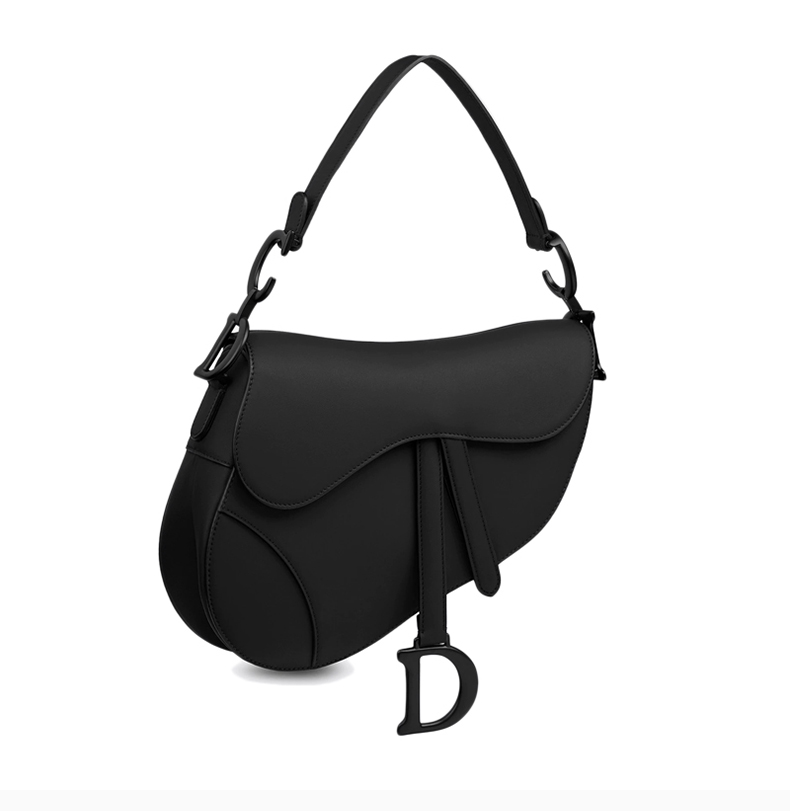 【包税】dior/迪奥 女士黑色哑光牛皮革d形吊饰磁铁开合单肩包斜挎包