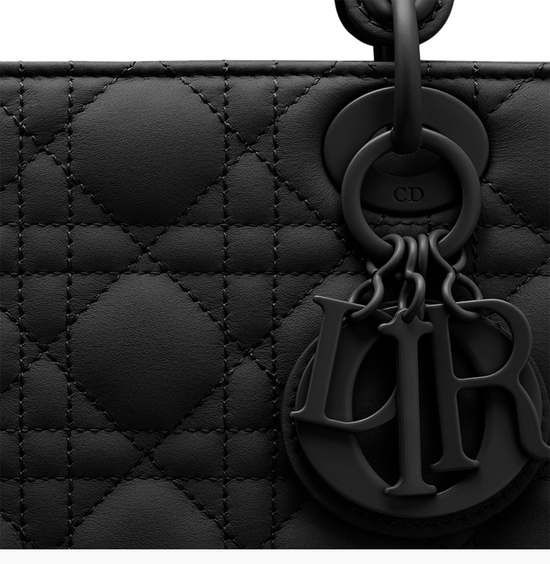 【包税】dior/迪奥 lady dior系列女士黑色哑光牛皮革经典字母徽标