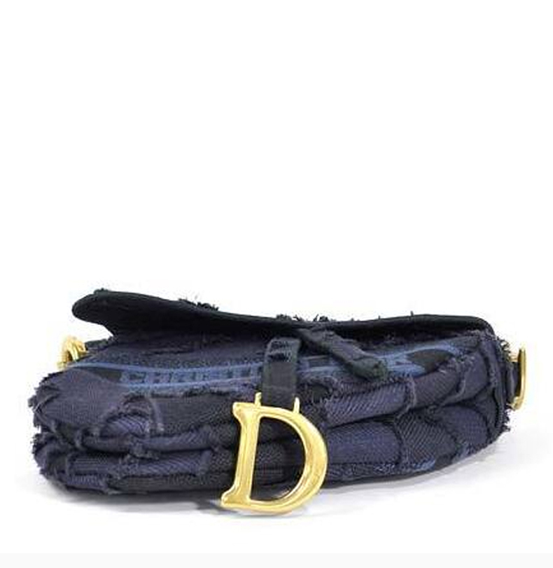 dior/迪奥 saddle系列女士海军蓝色帆布d形吊饰经典字
