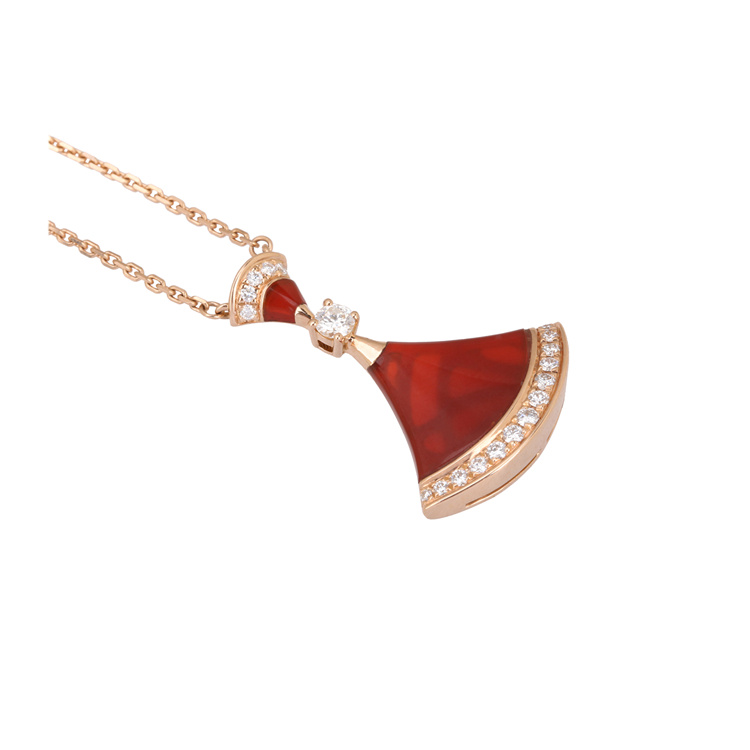 bvlgari/宝格丽女士红玉髓18k金镶钻大号扇子项链(a级已使用)