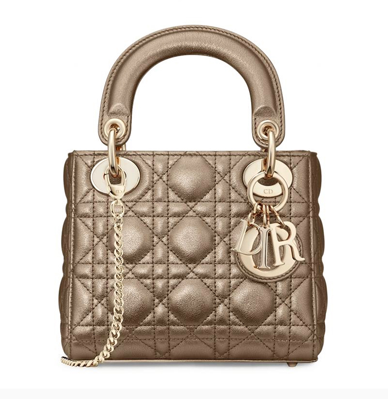 【包税】dior/迪奥 lady系列迷你女士金色牛皮革经典字母徽标吊饰藤格