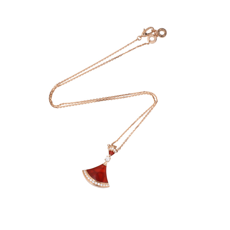 bvlgari/宝格丽女士红玉髓18k金镶钻大号扇子项链(a级已使用)