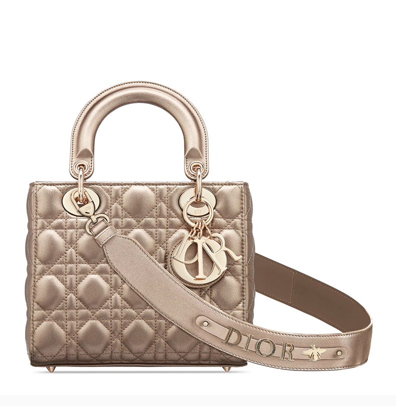 【dior迪奥 手提包】dior/迪奥 lady系列女士金色金属光泽牛皮革经典