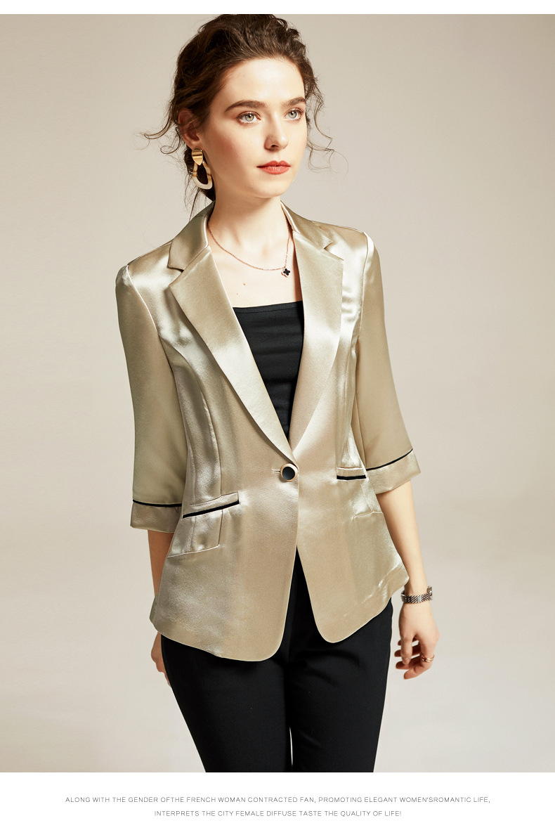 geleistory/geleistory 2021春秋季新款女装三醋酸缎面七分袖西装外套