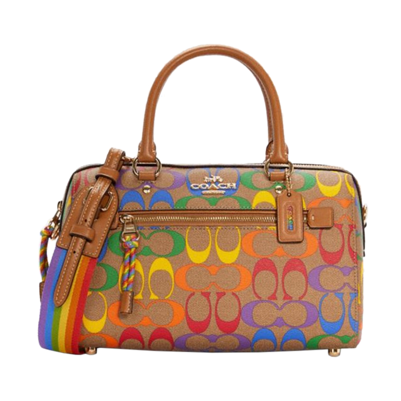 coach/蔻驰 女士卡其色彩虹印花波士顿桶包单肩手提包女包 c4396immu4