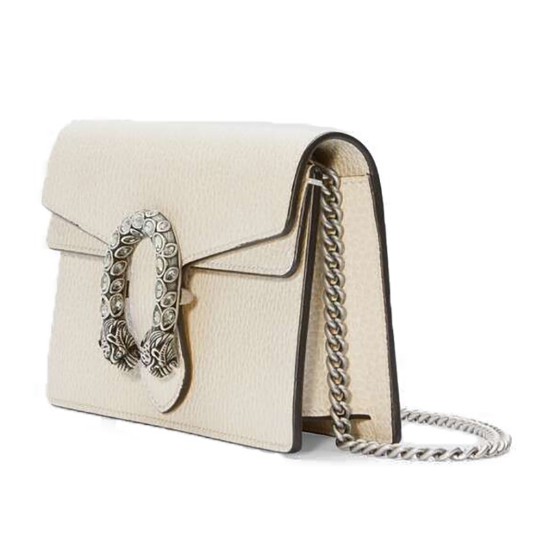 瑕疵折扣gucci/古驰白色酒神mini皮质链条包476432 caogm 9174