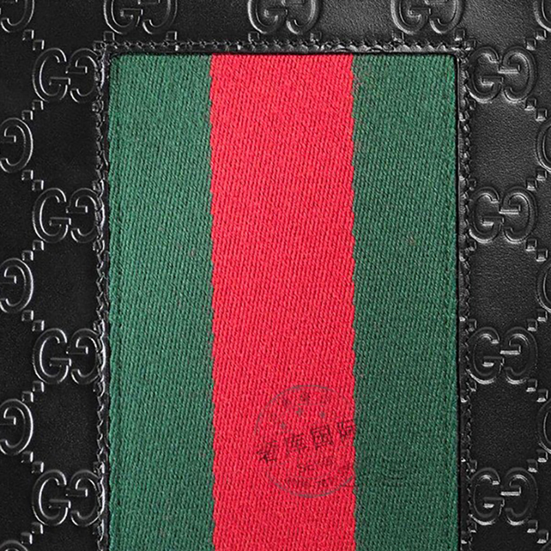 瑕疵折扣gucci/古驰 黑色皮质印花logo经典绿红绿条纹手包 475316 cwc
