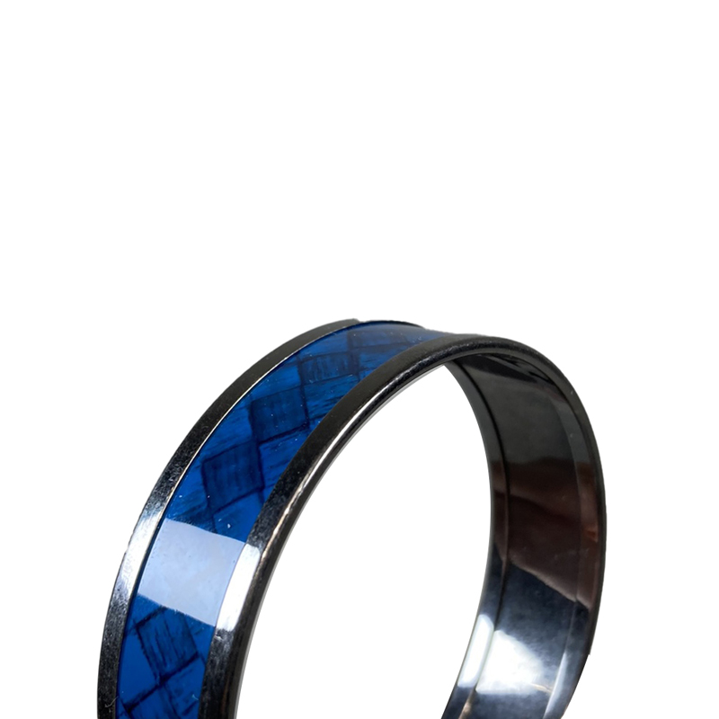 bottega veneta/葆蝶家蓝色手绘编织格纹图案金属手镯