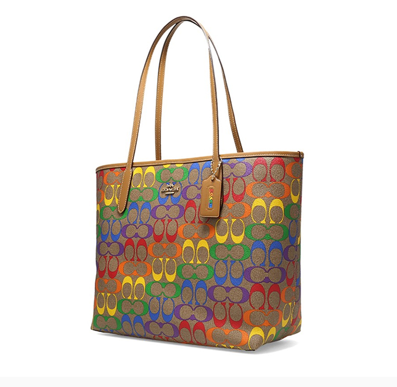 coach/蔻驰 【21春夏新款】女士卡其色彩虹印花托特包手提包单肩包