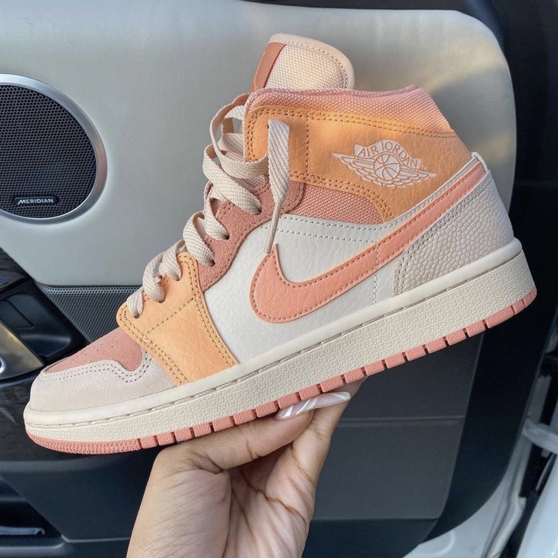 nike/耐克 air jordan 1 mid 男女同款 aj1 白粉 杏橙 蜜桃粉橙 女神