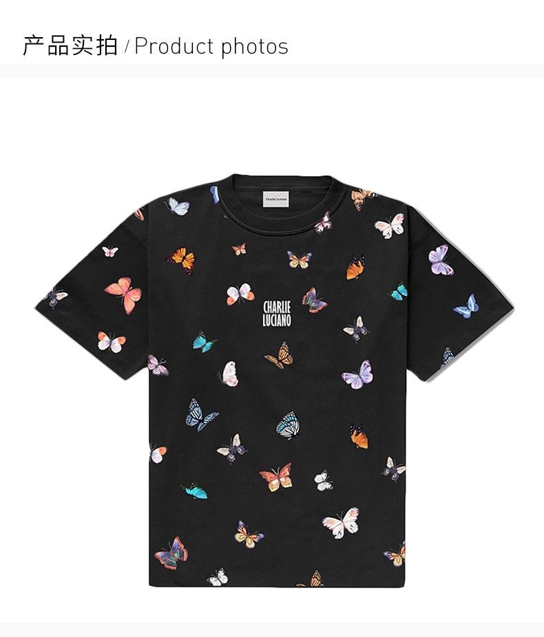 charlie luciano 男士 服装 21春夏 圆领蝴蝶印花字母logo半袖 男士