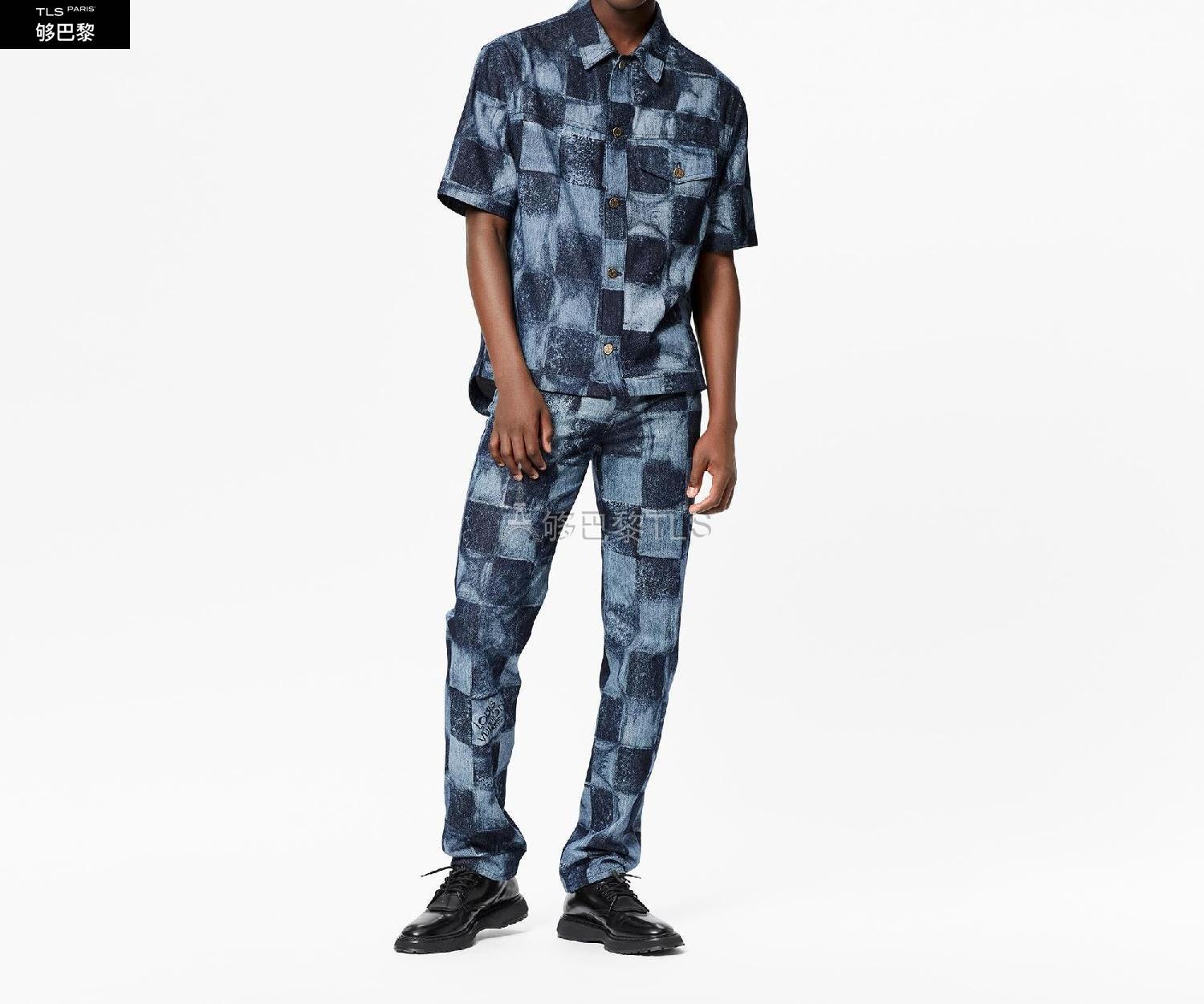 【包邮包税】 lv路易威登 21年秋冬 男士 短袖衬衫 salt print 牛仔