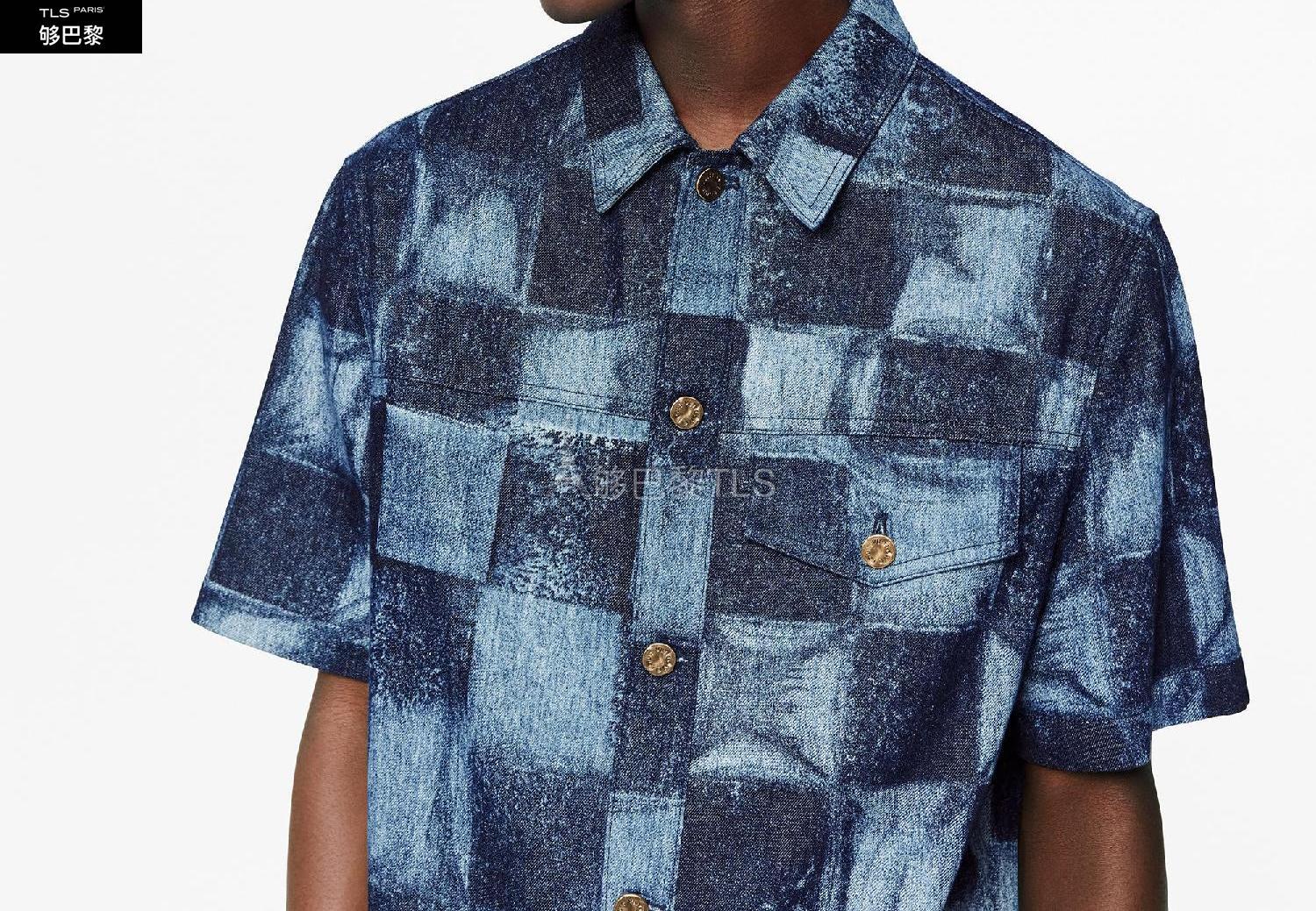 【包邮包税】 lv路易威登 21年秋冬 男士 短袖衬衫 salt print 牛仔