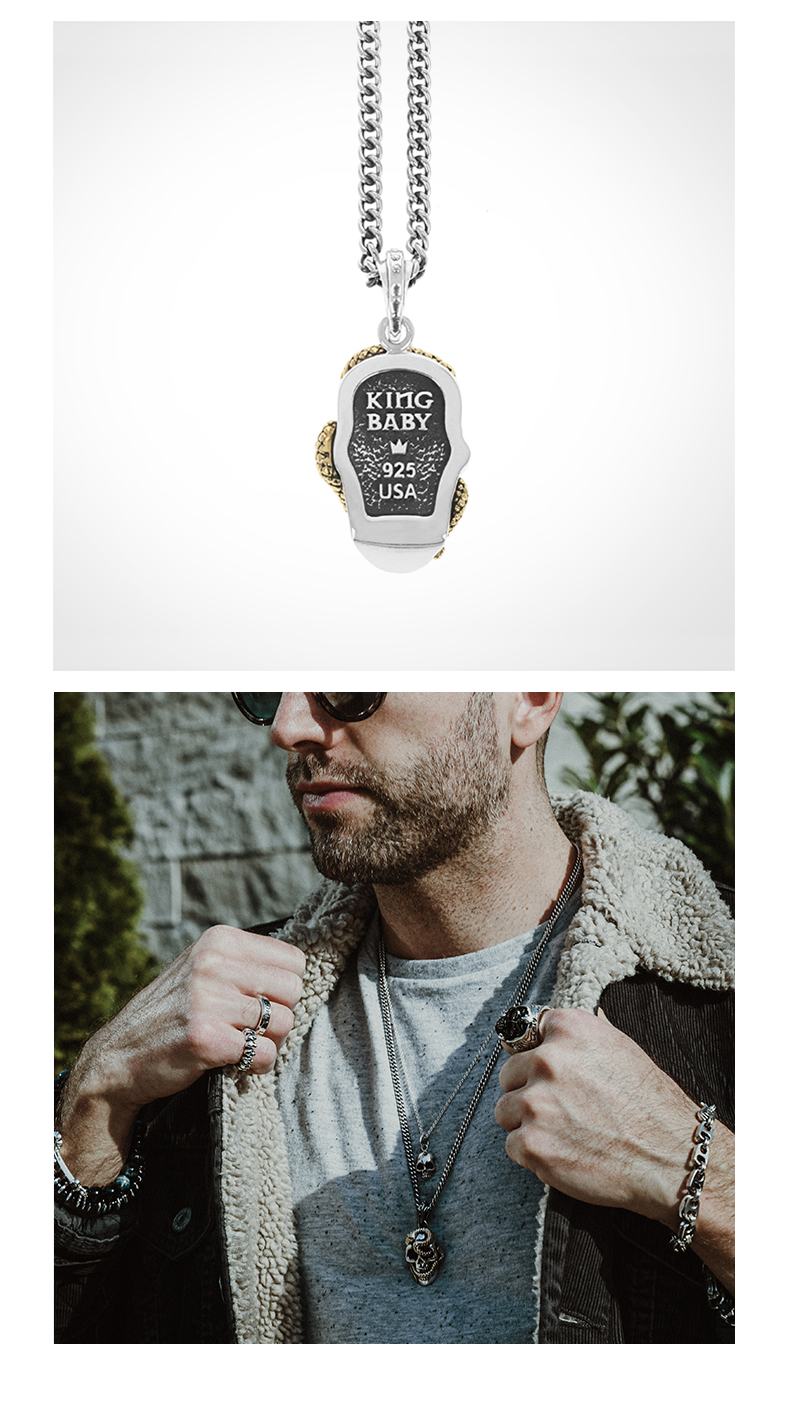 kingbaby/kingbaby蛇与骷髅项链男潮925银饰吊坠 k10-5120