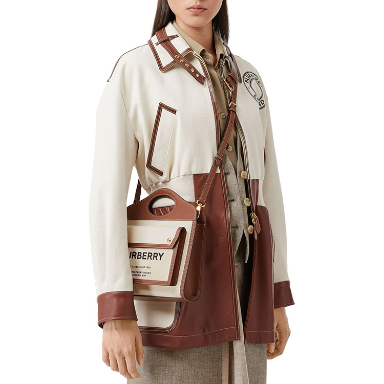 burberry/博柏利 迷你双色帆布拼皮革口袋包 小牛皮,棉,pu 80393611