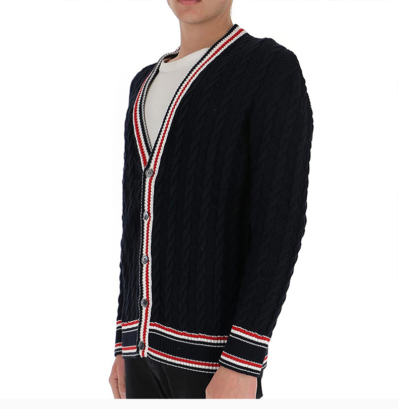 thom browne 汤姆·布朗 男士 服装 21春夏 蓝色v领条纹边毛衣开衫