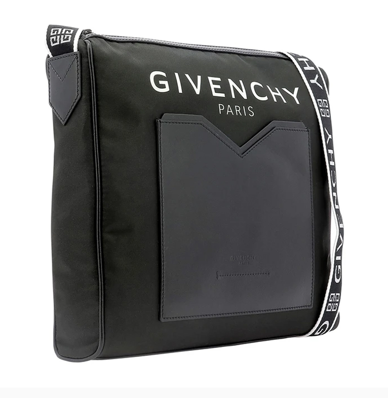 givenchy/紀梵希 男士黑色尼龍字母logo印花拉鍊開合斜挎包單肩包郵差