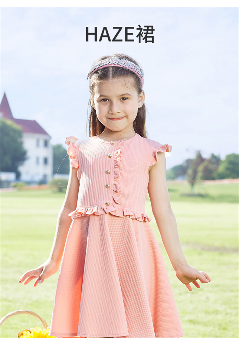 英国女童中大童夏新品英伦范单排扣儿童连衣裙儿童礼服裙