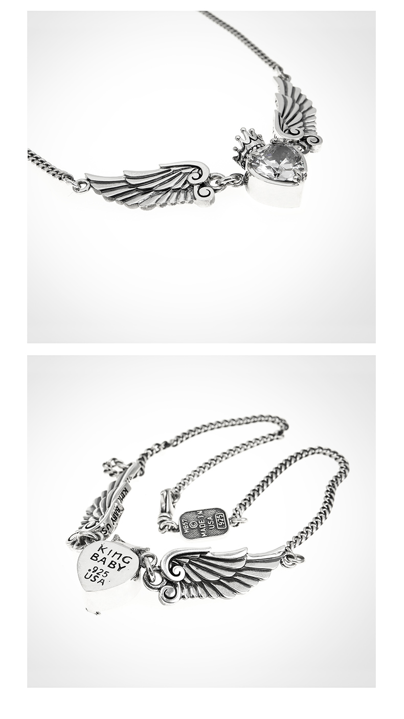 kingbaby/kingbaby经典系列 白水晶皇冠心翅膀项链 k56-5115