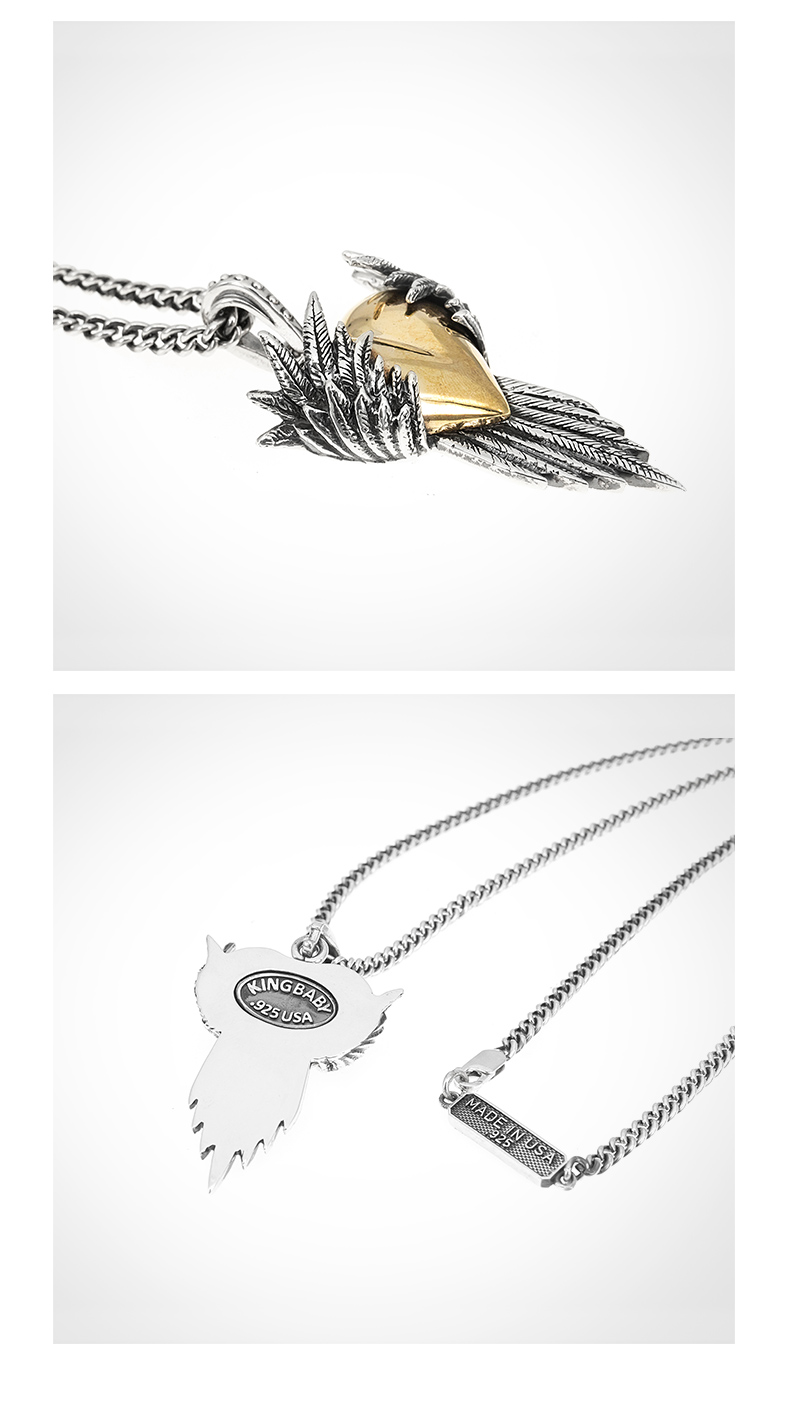 kingbaby/kingbaby 涂鸦系列 翅膀挂坠细长项链 潮男朋克嘻哈个性银
