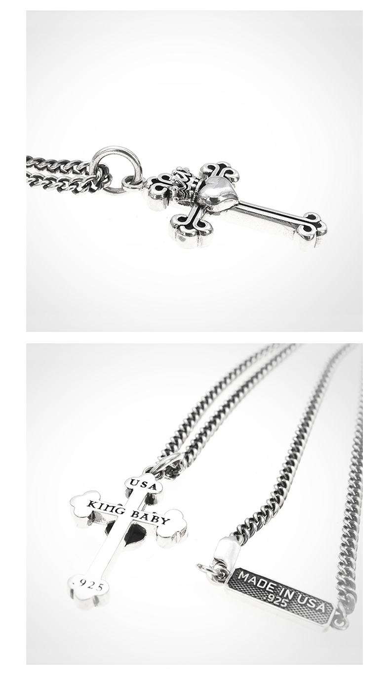 kingbaby/kingbaby 经典系列 迷你经典十字架皇冠心挂坠 朋克嘻哈银