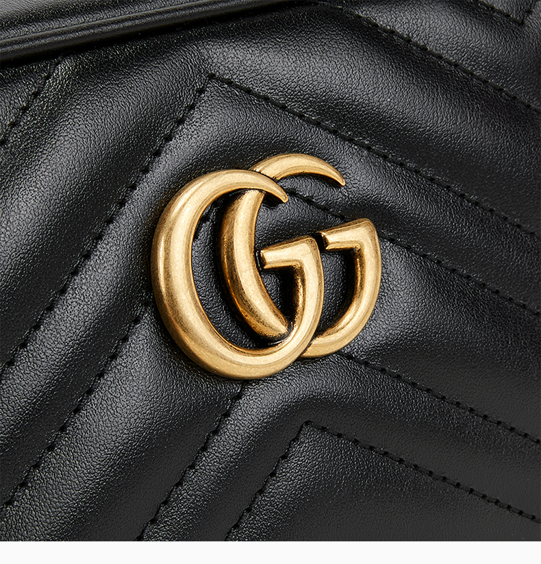 【包邮包税】gucci/古驰 女士黑色斜纹绗缝牛皮经典金属双g字母徽标