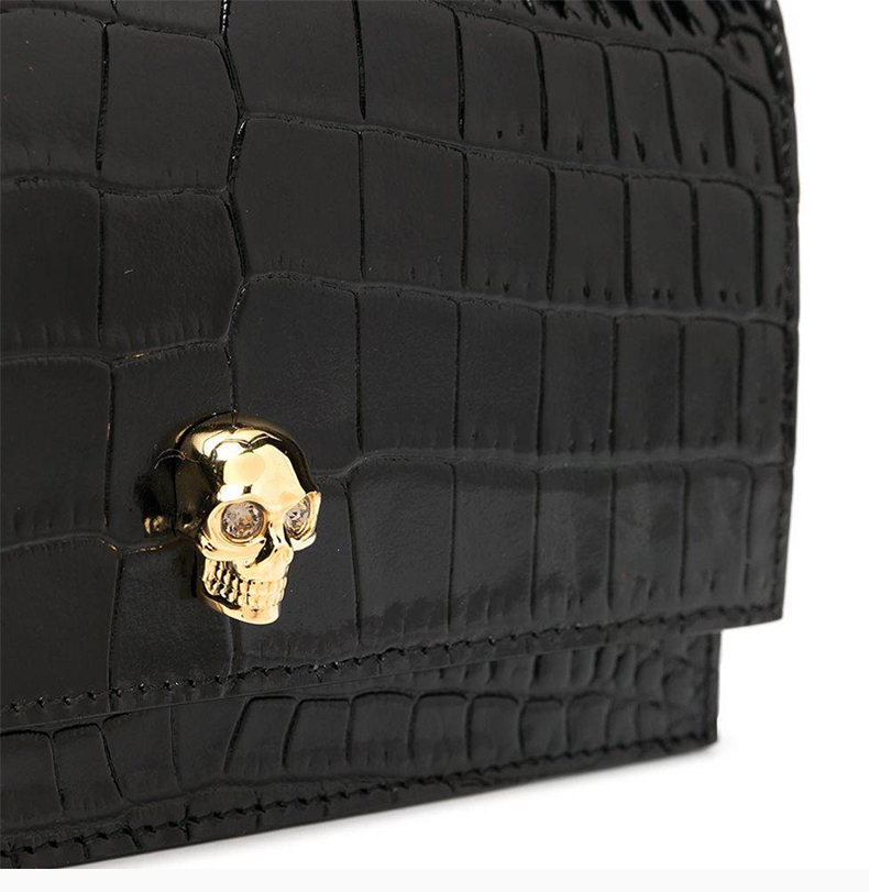 alexander mcqueen/亚历山大麦昆 skull系列迷你女士黑色鳄鱼压纹小
