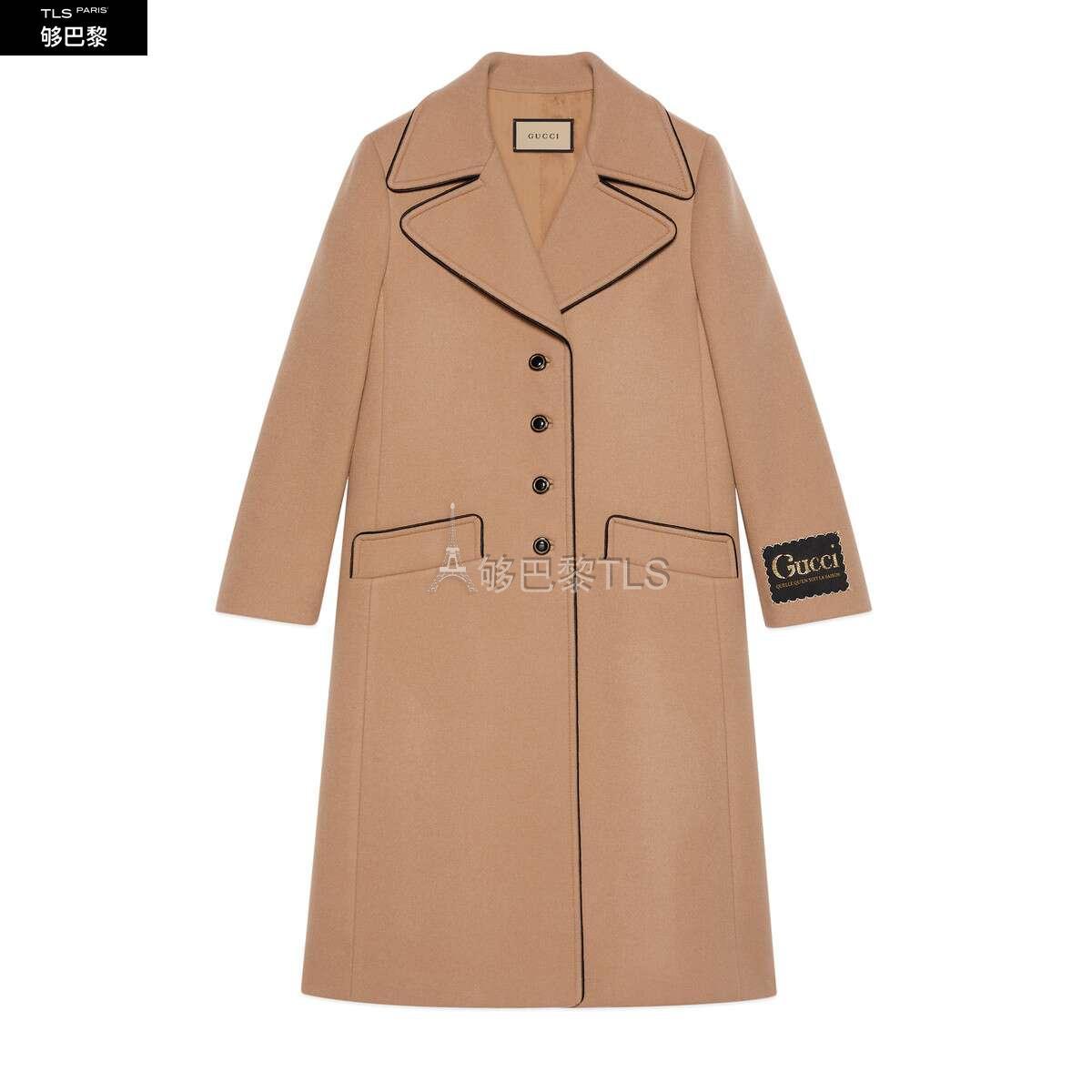 【包邮包税】 gucci古驰 21年秋冬女士 饰gucci标签羊毛大衣 652015