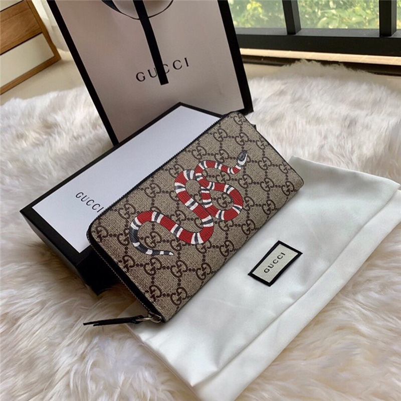 商品15-25天后发货】gucci/古驰 珊瑚蛇印花 高级人造帆布 拉链式钱包