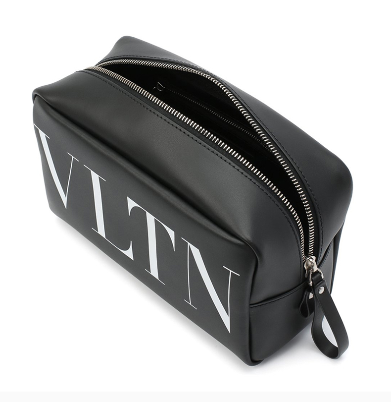 华伦天奴 男士黑色经典字母徽标印花铆钉装饰拉链开合手拿包手包腕包