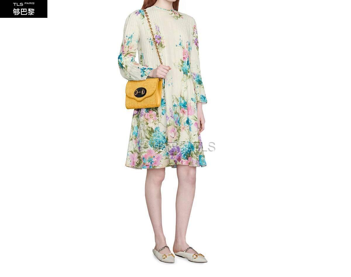 【包邮包税】 gucci古驰 21年春夏 女士 花卉印花亚麻连衣裙 657962
