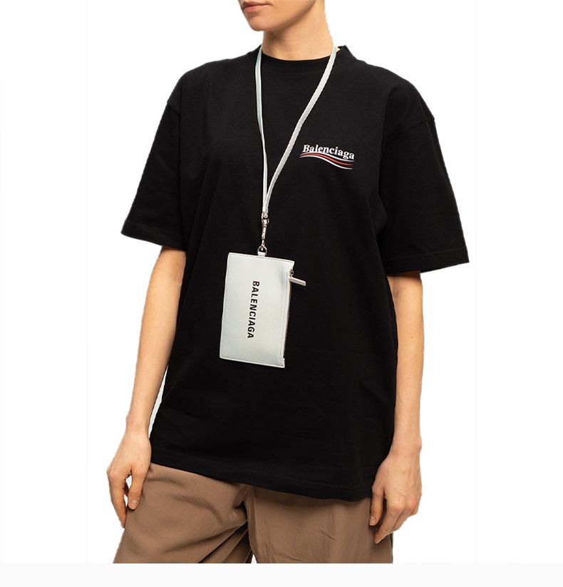 【包税】balenciaga/巴黎世家 男士白色小牛皮经典字母徽标装饰拉链开