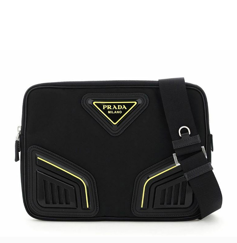 prada/普拉达 男士黑色黄色三角徽标邮差包单肩包男包 2vh116-2dko-f0