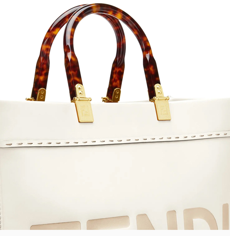 【包税】fendi/芬迪 女士白色牛皮fendi roma字样手提包女包