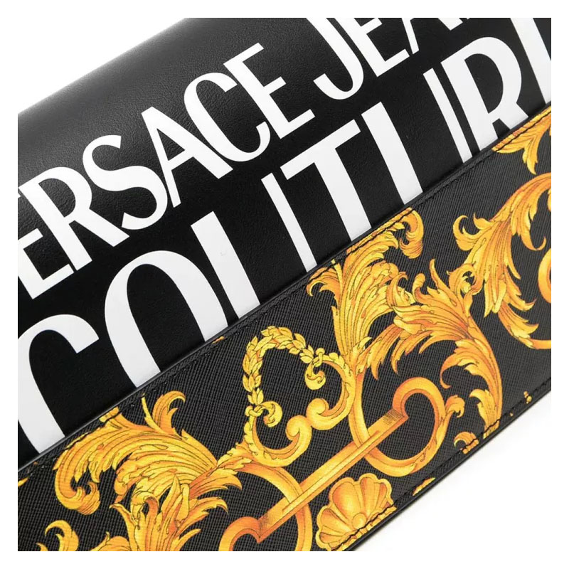 【包税】versace jeans/范思哲牛仔 女包女士黑色巴洛克花纹饰皮革