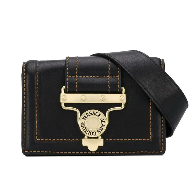 【包税】versace jeans/范思哲牛仔 女包女士黑色皮革时尚百搭牛头扣