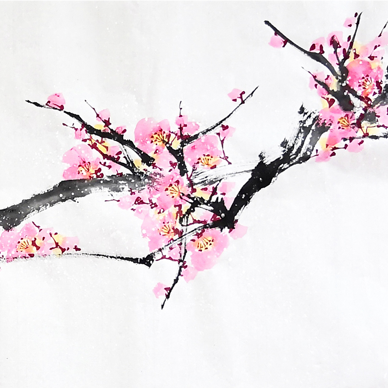 特价秒杀/美协会员闫友会 国画梅花《梅绽五福颂太平》/34x138cm/传统