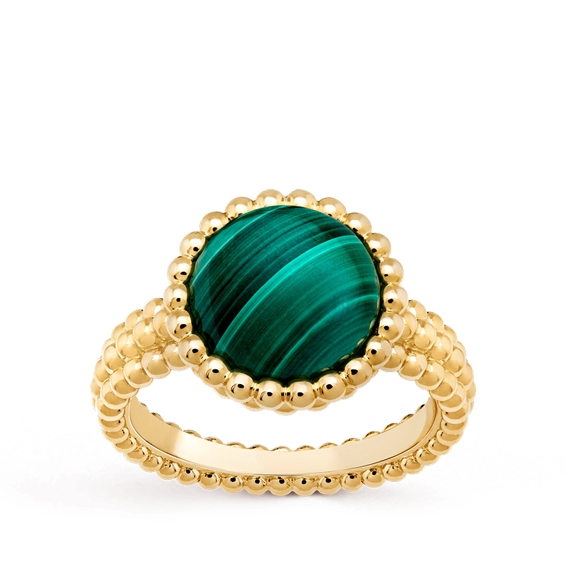 perlée couleurs系列 18k金黄金镶嵌圆形孔雀石戒指指环vcarp4dp00