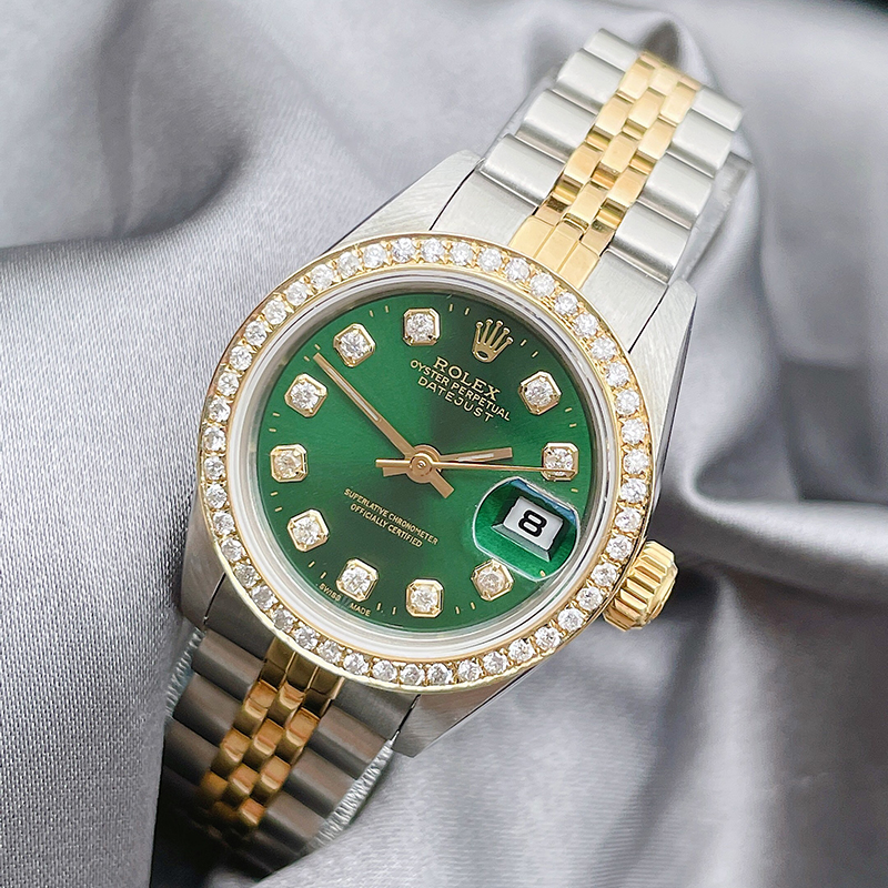 rolex/劳力士日志型后镶钻自动机械女表69173绿面,[二手a级别]