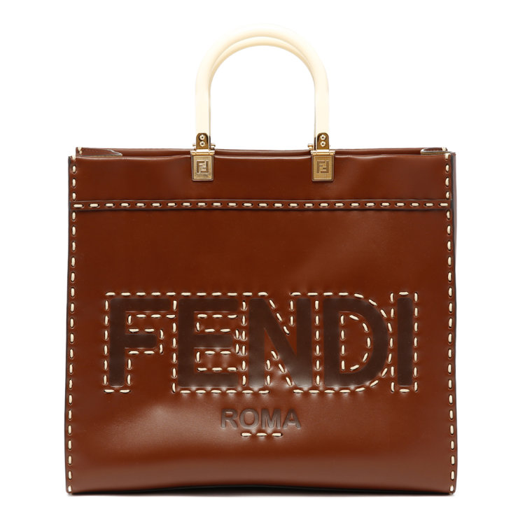 【包税】fendi/芬迪 2021秋冬新款 女士中号棕色 fendi roma徽标手提