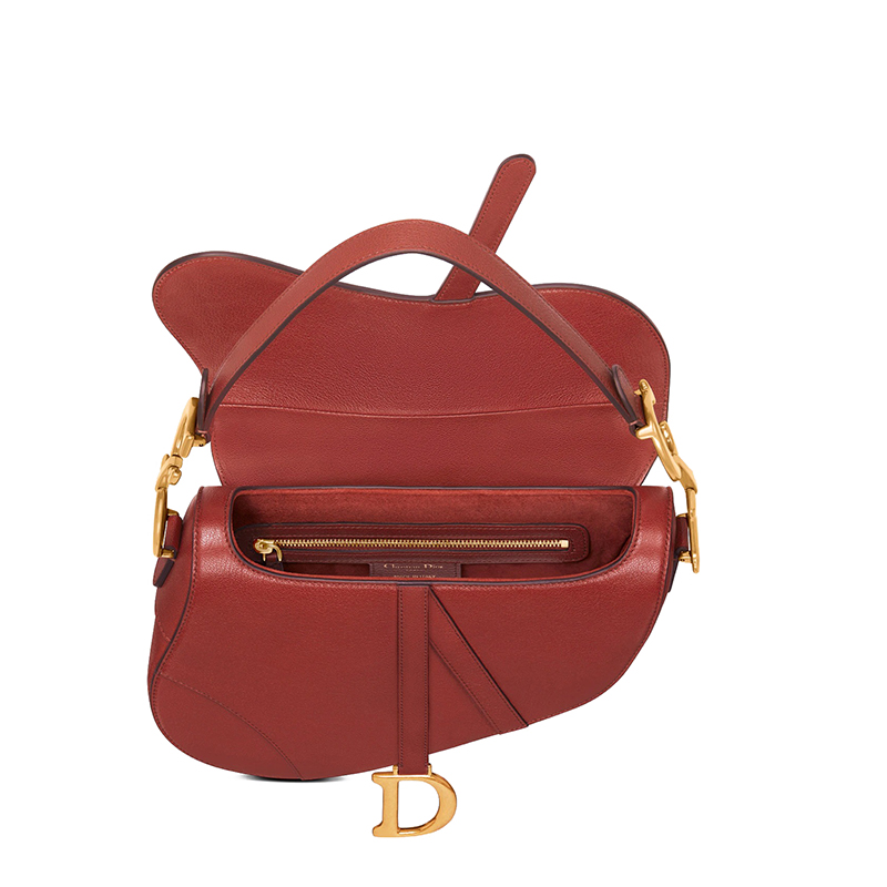 【包税】dior/迪奥 2021秋冬新款 saddle系列 女士砖红色山羊皮翻盖d