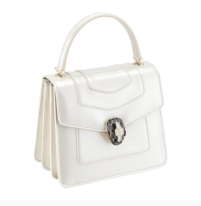 【现货】bulgari/宝格丽 女士白色蛇头扣装饰单肩包斜挎包链条包翻盖