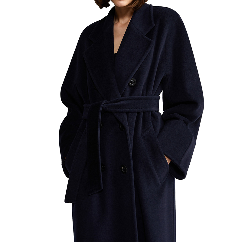 maxmara/麦丝玛拉 经典款 madame系列 女士海军蓝色羊毛羊绒混纺大衣