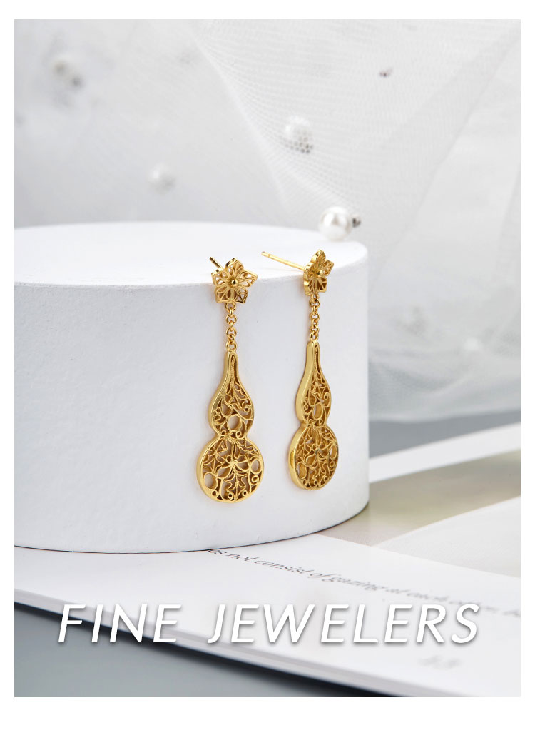 fine jewelers/方元老细金花丝镶嵌葫芦耳饰