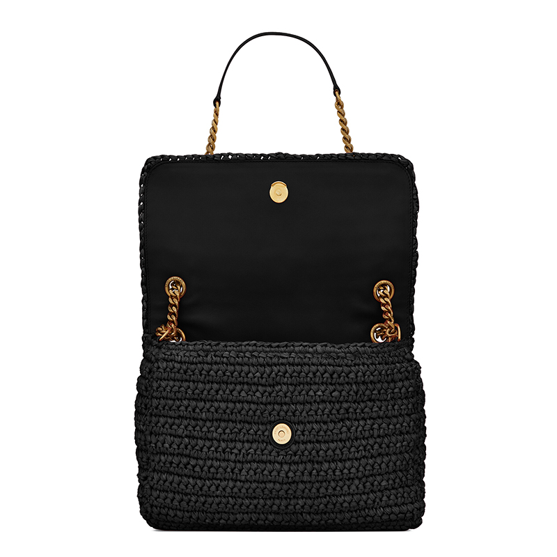 niki系列 女士中号黑色拉菲草编织翻盖徽标单肩包633187gg66w1000